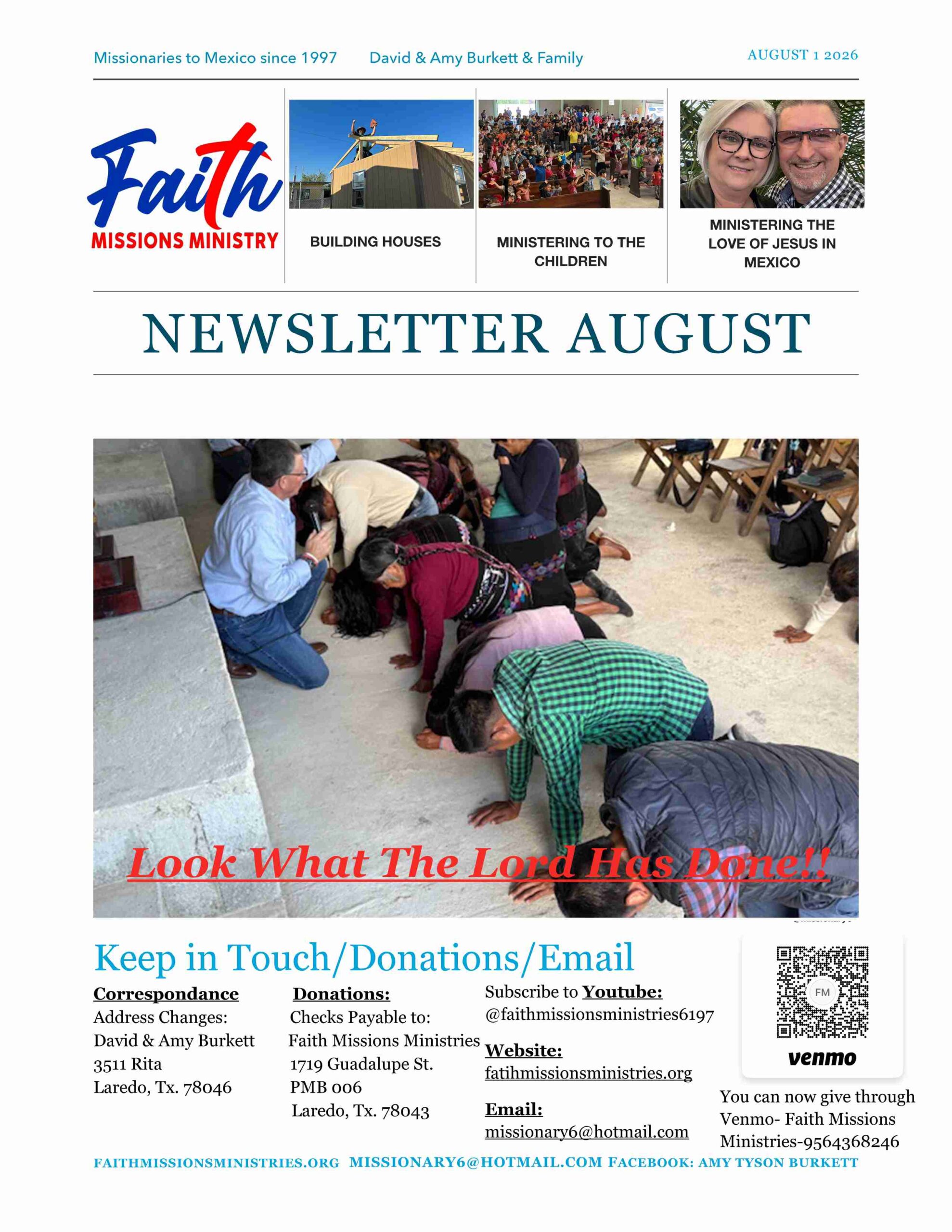 FRONT Newsletter August 2026 faith missions ministries
